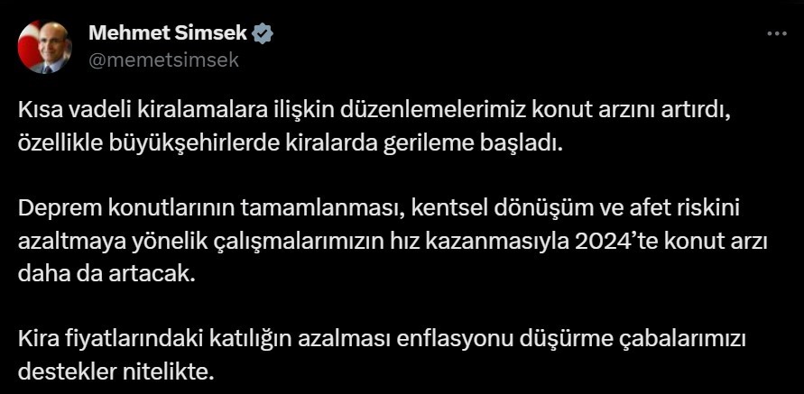 Mehmet Şimşek: Büyükşehirlerde kiralarda gerileme başladı - Resim : 1