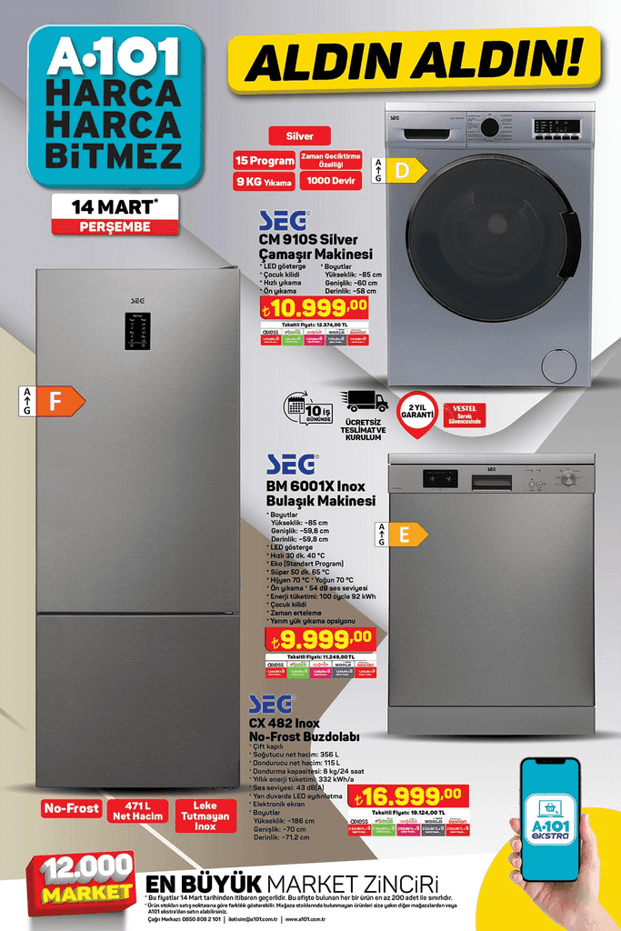 A101 14 MART 2024 KATALOĞU: A101 Katalog Bu Hafta Perşembe Buzdolabı 16.999 TL, Çamaşır Makinesi 10,999 TL Son Fiyat! A101 Singer Dikiş Makinesi Sayılı Stok - Resim : 3