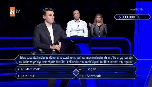 “Kim Milyoner Olmak İster?” programında 5 milyonluk soruyu yanıtladı