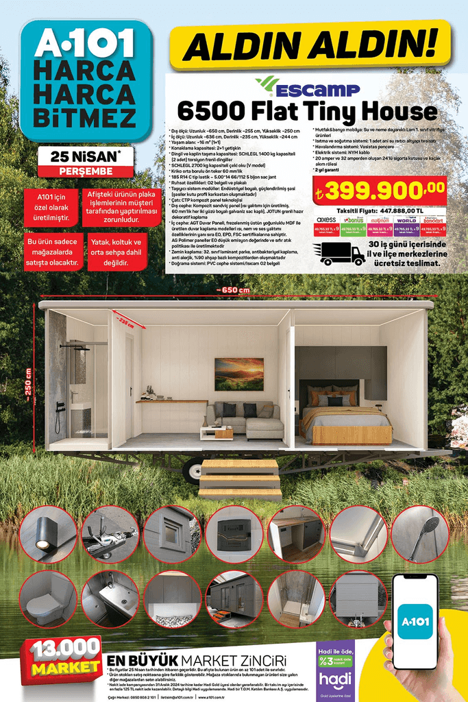 A101 25 NİSAN KATALOĞU 2024 ÇIKTI: A101 Tiny House 399.900 TL Fiyatla Satışta! 25 Nisan A101'de Bu Hafta Perşembe Elektrikli Moped 41,990 TL Kaçmaz Fiyat - Resim : 1