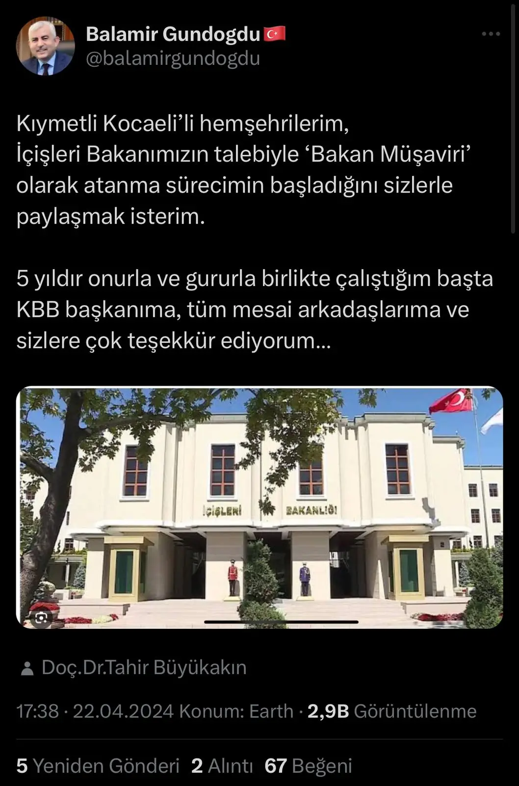 Kocaeli Büyükşehir Belediyesi Genel Sekreteri Balamir Gündoğdu ayrılıyor - Resim : 1