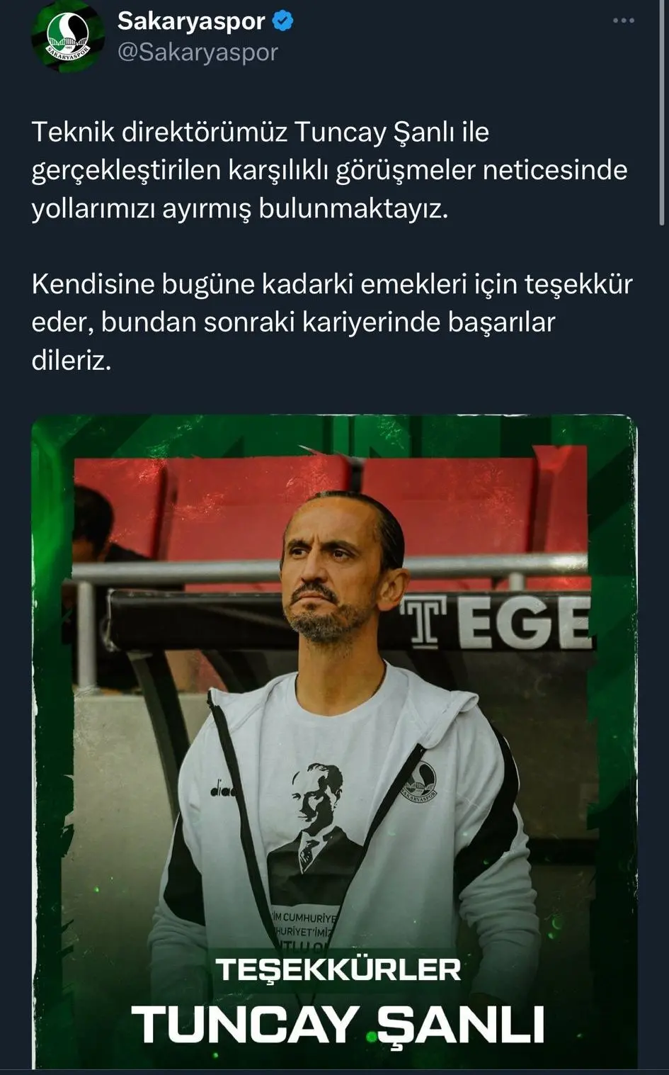 Kocaelispor maçı öncesi Sakaryaspor'da şok! Tuncay Şanlı bıraktı! - Resim : 1