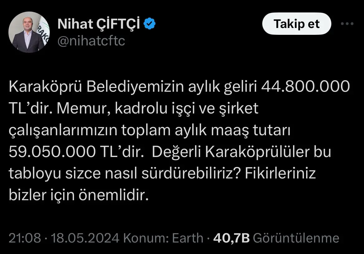 Belediye başkanı çaresiz: Gelirimiz 44,8 Milyon TL, maaş giderimiz 59 Milyon TL! - Resim : 1