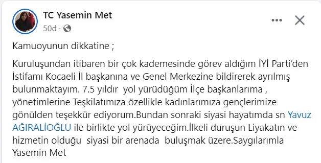 Kocaeli İl Kadın Politikaları Başkanı Yasemin Met istifa etti! - Resim : 1