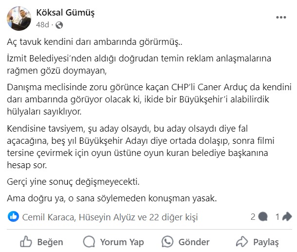 Köksal Gümüş 'Aç tavuk kendini darı ambarında görürmüş' - Resim : 1