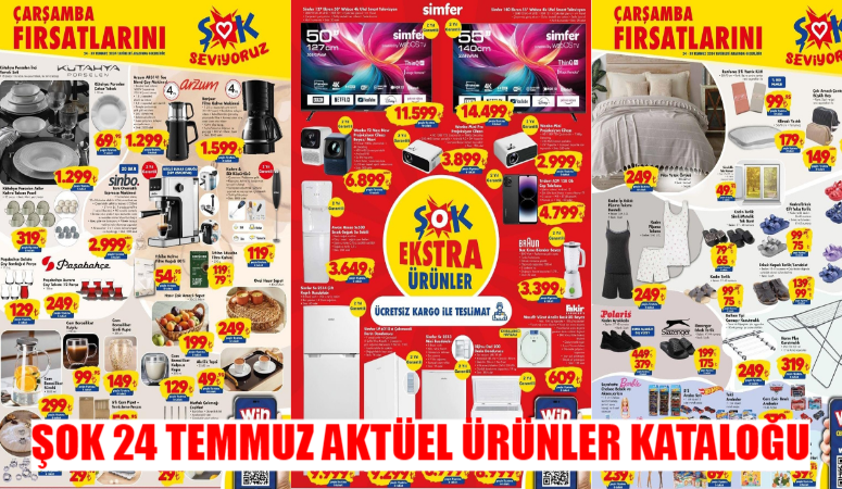 ŞOK AKTÜEL KATALOG 24 TEMMUZ ÇARŞAMBA 2024 İNDİRİM BAŞLADI! 24 Temmuz ŞOK Marketin Ürünleri Çamaşır Makinesi, Dyson Süpürge, Çay Kahve Takımı Kaçmaz