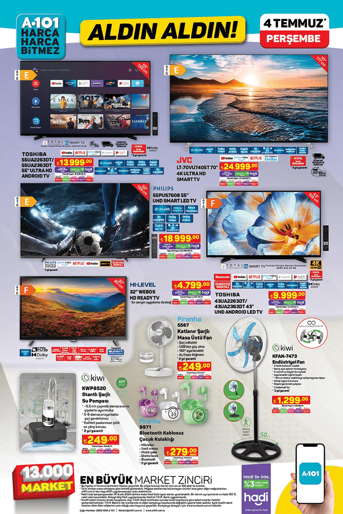 A101 AKTÜEL 4 TEMMUZ 2024 KATALOĞU PERŞEMBE SATIŞTA: A101 Bu Hafta Perşembe Aldın Aldın İndirimi Var! 4 Temmuz A101 Aktüel Şarjlı Su Pompası, Televizyon, Dikiş Makinesi Kaçmaz - Resim : 1