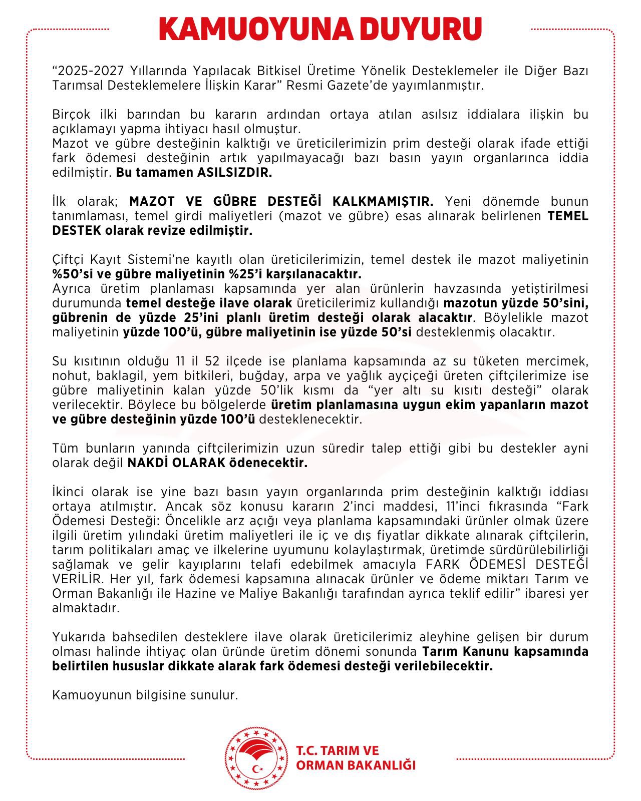 Çiftçilere ödenen mazot ve gübre destekleri kaldırıldı mı? Tarım ve Orman Bakanlığı’ndan kritik açıklama - Resim : 1