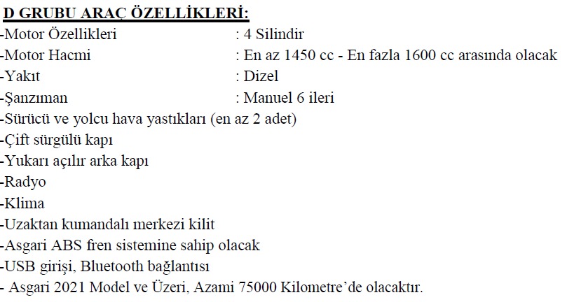 Derince Belediyesi 31 adet araç kiralayacak! İşte kiralanacak araçların model model özellikleri… - Resim : 5