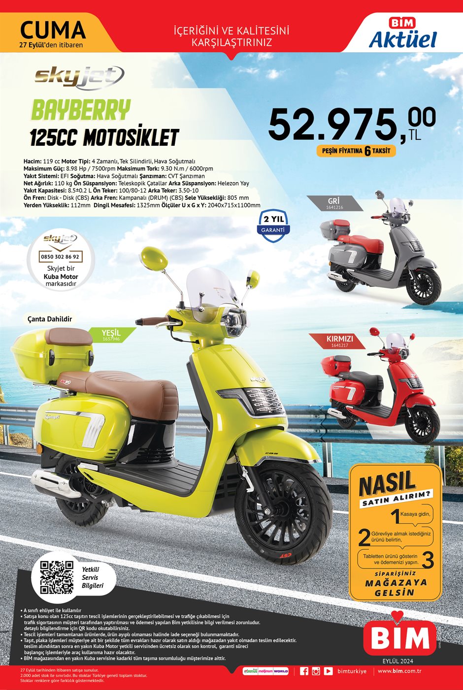 Son Eylül İndirimi: 27 Eylül BİM Kataloğu 2024 Bayberry 125cc Motosiklet 52.975 TL'ye Geldi! BİM 27 Eylül Aktüel Ürünler Fiyat Listesi - Resim : 1