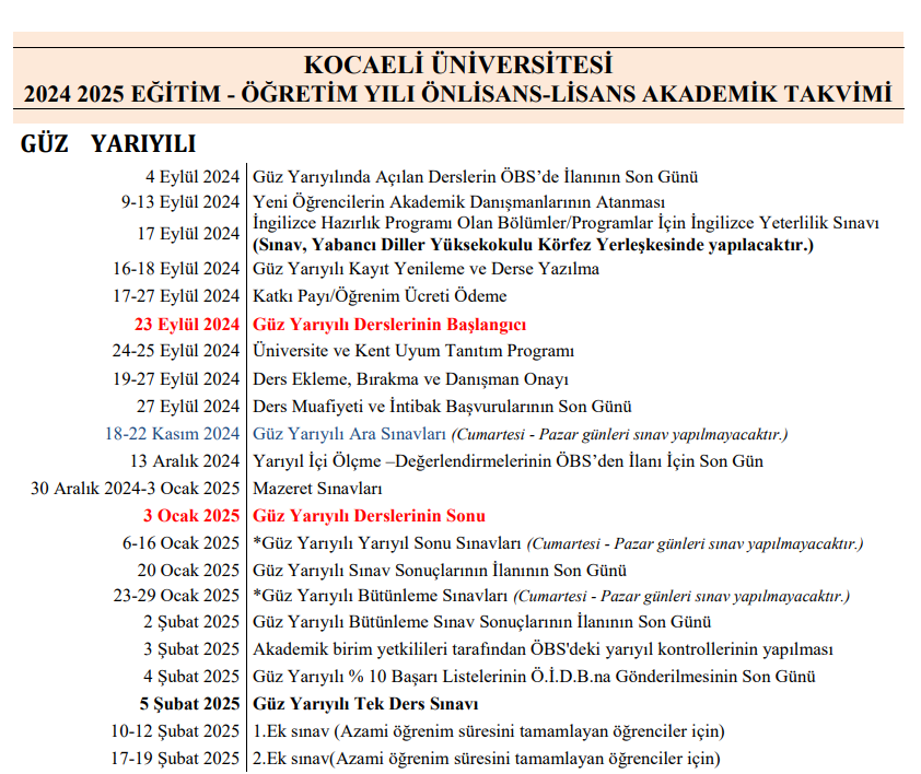 Kocaeli Üniversitesi öğrencilerini ilgilendiren haber: Bu tarihleri kaçırmayın! - Resim : 1