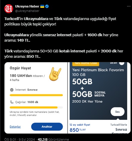 Turkcell’den bir garip kampanya: Ukraynalıya 149, Türk’e 850 TL! - Resim : 1